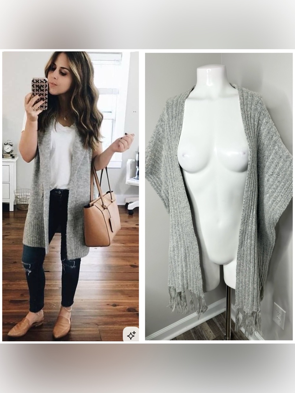 Merona Light Gray Open-Front Ribbed Fringe Cardigan-free size